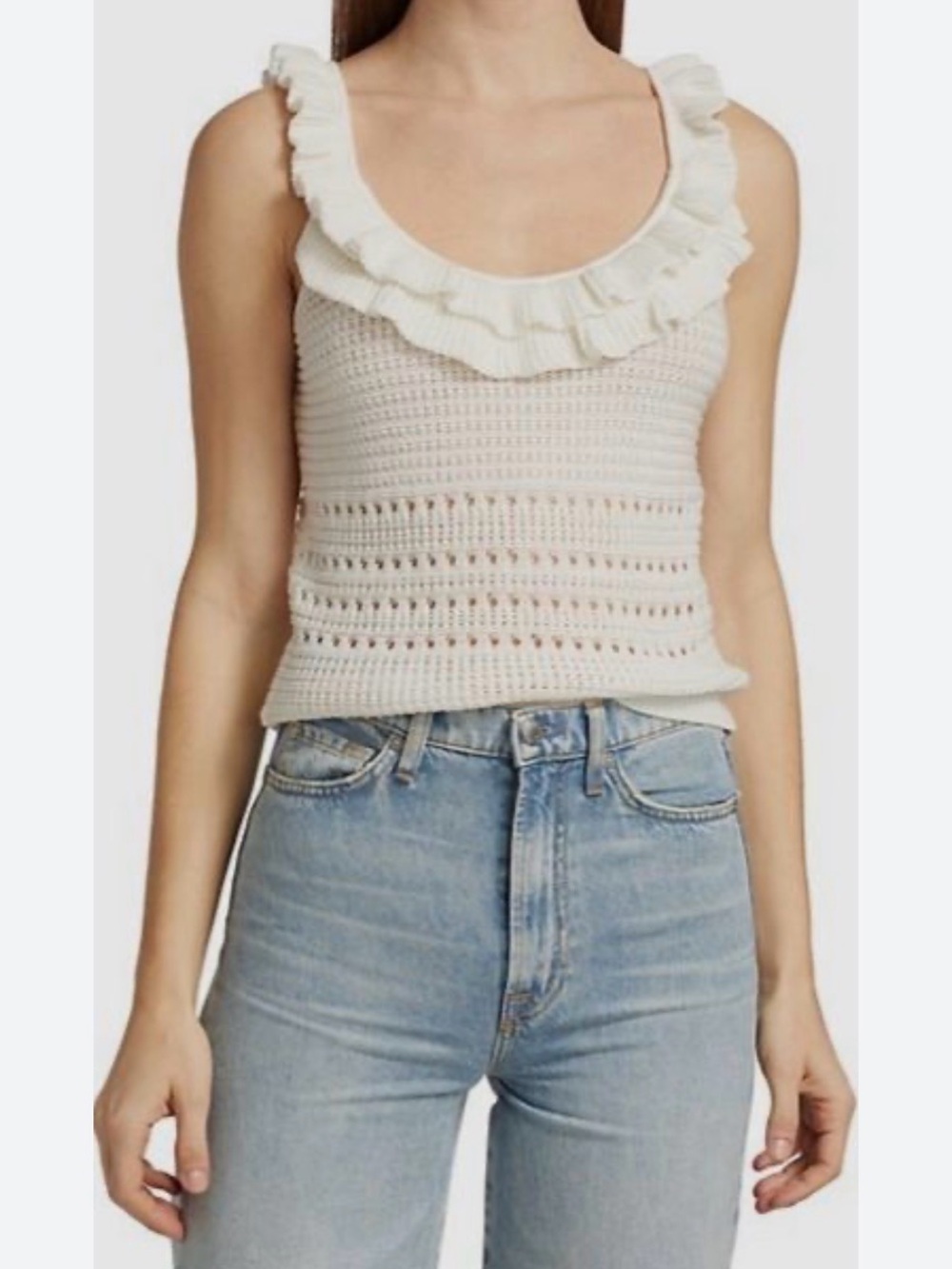 7 For All Mankind Women’s Cream Crochet Ruffle Tank Top